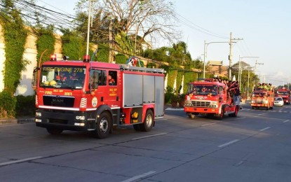 <p><strong>MOTORCADE.</strong> The Bureau of Fire Protection (BFP) in Western Visayas kicks off its fire prevention activities with a motorcade passing the major streets of Iloilo City on Friday (March 1, 2019). <em>(Photo courtesy of BFP-6)</em></p>