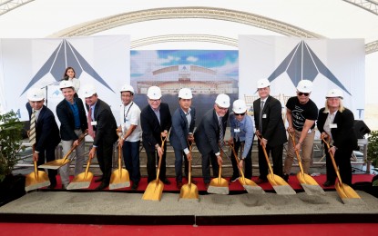 <p><strong>NEW AVIATION FACILITY.</strong> Heading the groundbreaking ceremonies for Metrojet Ltd's aviation parking and maintenance facility at the Civil Aviation Complex in Clark, Pampanga on March 6, 2019 are: (L-R) Metrojet Ltd. Manager for Commercial Justin Yeung; Angeles City Vice Mayor Bryan Matthew Nepomuceno; Metrojet Engineering (Clark) Ltd. general manager Wesley Slate; Clark International Airport Corp. (CIAC) president and CEO Jaime Alberto Melo; John Leigh of Metrojet Ltd.; Bases Conversion and Development Authority (BCDA) Vice President Arrey Perez; Metrojet CEO Gary Dolski; CIAC marketing manager Jay Punzalan; Metrojet Ltd. COO Bruce Watson; Mabalacat City Mayor Cris Garbo; and Metrojet Ltd. regional manager for Operational Excellence and Special Projects Dwyn Jones.  <em>(Photo courtesy of CIAC-Corporate Communications Office)</em></p>