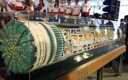 <p><strong>TUNNEL BORING MACHINE</strong>. A scale model of a tunnel boring machine. Among the projects of the DOTr in the railway sector include the Metro Manila Subway, with the 74-ton cutter head of the tunnel boring machine “Kaunlaran” set to be unveiled Friday (Feb. 5, 2021). <em>(File photo)</em></p>