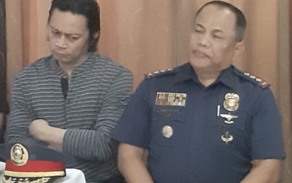 <p><strong>MONITORING.</strong> Cebu Provincial Police Office Chief Police Colonel Manuel Abrugena seats with Argao Mayor Stanley Caminero during the inter-agency summit for safety and security in Oslob last February 3, 2019. <em>(Photo by John Rey Saavedra)</em></p>