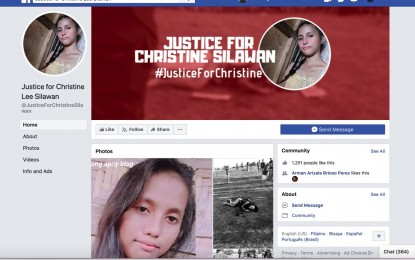 <p><strong>CALLS FOR JUSTICE.</strong> A screen shot shows a Facebook page that calls for justice for the gruesome killing of 16-year-old Christine Lee Silawan in Lapu-Lapu City. <em>(Photo by John Rey Saavedra)</em></p>
