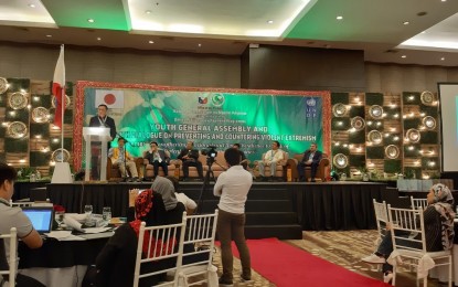<p><strong>PREVENTING VIOLENT EXTREMISM.</strong> National Commission on Muslim Filipinos (NCMF) Secretary Saidamen Pangarungan (standing on the podium) speaks before participants of the Youth General Assembly and Interfaith Dialogue on Preventing and Countering Violent Extremism held at the Waterfront Hotel in Lahug, Cebu City, March 14, 2019. <em>(Photo by John Rey Saavedra)</em></p>