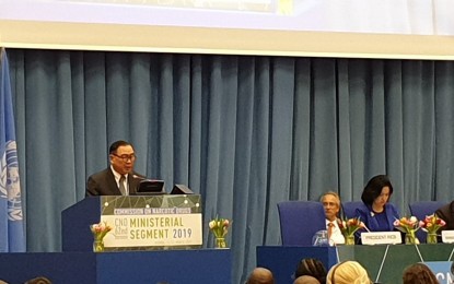 <p>Department of Foreign Affairs Secretary Teodoro Locsin Jr. at the Ministerial Segment of the 62nd Session of the Commission on Narcotics and Drugs in Vienna, Austria. <em>(Photo courtesy of the Philippine Embassy in Vienna)</em></p>