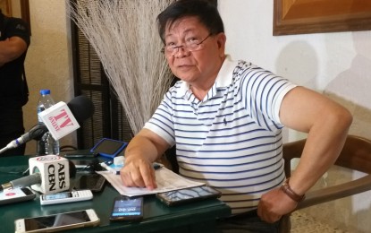 <p>Leyte 3rd District Rep. Vicente Veloso answers questions from the media during a press briefing Friday night (March 15, 2019) at his residence in Tacloban City. Veloso has vowed to quit if it is proven that he is a narco-politician.<em> (Photo by Sarwell Meniano)</em></p>