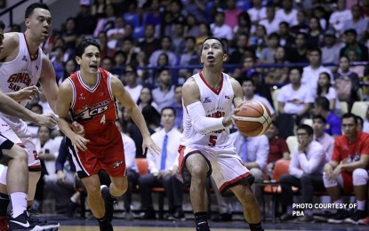 <p><strong>NEVER SAY DIE</strong>. Barangay Ginebra veteran playmaker LA Tenorio (right, with ball) is grateful for the support of family, friends and teammates while he underwent treatment for colon cancer in Singapore. Tenorio will be suiting up on Sunday (Dec. 3, 2023) after a 10-month hiatus from professional basketball. <em>(Photo courtesy of PBA)</em></p>