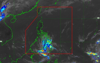 <p>Satellite image shows the track of tropical depression "Chedeng" which has weakened into a low pressure area after it made landfall over Malita, Davao Occidental on Tuesday morning. <em>(Courtesy of PAGASA)</em></p>