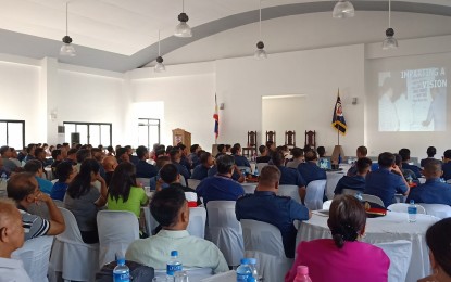 <p><strong>SPIRITUAL DEVELOPMENT.</strong> Pastor Bernabe "Boi" Manuel Jr. meets his fellow pastors and church elders as well as police officers for the orientation on Spiritual Enhancement and Ethical Development (SEED) program, held recently in Pangasinan. <em>(Photo by Hilda Austria)</em></p>