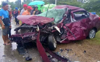 <p>The ill-fated Mitsubishi Mirage vehicle in the road accident on Tuesday (March 19) in Esperanza, Sultan Kudarat. <em><strong>(Photo courtesy of PRO-12)</strong></em></p>