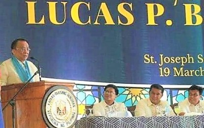 <p>Supreme Court Chief Justice Lucas Bersamin delivers a message during the testimonial banquet given in his honor by the alumni of St. Joseph Seminary in Pidigan, Abra on March 19. <em>(File photo by Christian Allister Tubadeza/ PIA-Abra)</em></p>