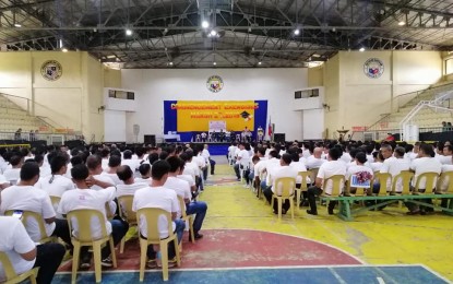 <p><strong>COMMUNITY-BASED REHABILITATION.</strong> Former drug surrenderers who have undergone rehabilitation listen to the speakers during their "graduation rites" on Wednesday, March 27, 2019, at the Bantayan Multi-Purpose Gym, Bantayan Island, Cebu. <em>(Photo courtesy of PDEA-7 PIO)</em>   </p>