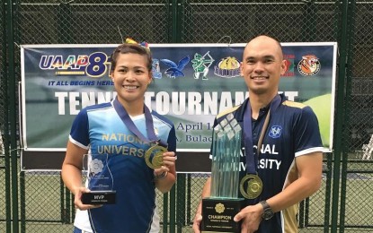 <p><strong>WINNING TEAM:</strong> Three-time MVP Anna Clarice Patrimonio of National University with seasoned coach Karl Santamaria. <em>(Contributed photo) </em></p>