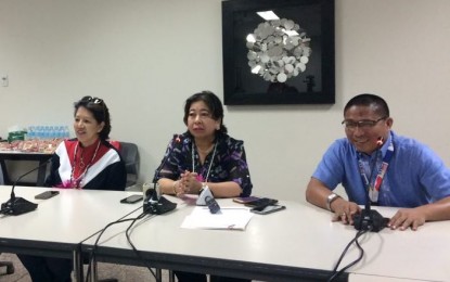 <p>Commissioner Socorro Inting (center), chairperson of the Comelec Gender and Development Focal Point System (GAD-FPS), will grace the Women in Elections Seminar (WES) for Western Visayas to be held in Iloilo City on April 12. She was joined by Atty. Frances Arabe, Director III at the Comelec Education and Information Department (EID) (left), and Atty. Jose Nick Mendros (right), Western Visayas Acting Regional Election Director during a press conference on Thursday. <em>(Photo by Perla Lena)</em></p>