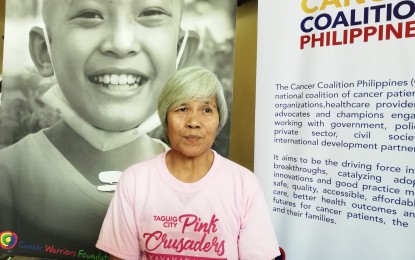 <p>Gertrudes Calderon, 66, a cancer survivor, says there's life after cancer because the government and various cancer patient advocates are ready to help those who don't have the financial resources for cancer treatment and medications.<em> (Photo by Ma. Teresa Montemayor)</em></p>