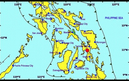 <p><strong>GROUND SHAKING.</strong> Image shows the epicenter of the minor earthquake tthat shook central part of Leyte Friday morning (April 26, 2019). The ground shaking occurs three days after the magnitude 6.5 earthquake in San Julian, Eastern Samar that rocked Eastern Visayas province Tuesday afternoon. <em>(Philippine Institute of Volcanology and Seismology photo) </em></p>
