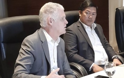 <p><strong>INFRASTRUCTURE INVESTMENT.</strong> Asian Development Bank (ADB) Philippines country manager Kelly Bird answers queries from media in a press briefing at the Hotel Radisson Blu Cebu on Friday (April 26, 2019), as ADB program officer, Oscar Badiola, looks on. Bird commended the "Build, Build, Build" program of the national government. <em>(Photo by John Rey Saavedra)</em>  </p>