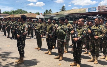 <p>A total of 150 soldiers of the 62<sup>nd</sup> Infantry Battalion were deployed by the Philippine Army to Moises Padilla, Negros Occidental on Saturday to secure the violence-hit town ahead of the May 13 elections.<em> (Photo courtesy of 303<sup>rd</sup> Infantry Brigade, Philippine Army)</em></p>
<p> </p>