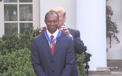 <p>President Donald Trump confers Tiger Woods with Presidential Medal of Freedom, US highest civilian honor. </p>
