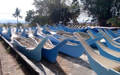 <p><strong>WAITING FOR THE ENGINES.</strong> Fiberglass boats intended for marginal fisherfolk in Antique await the delivery of their engines for them to be finally distributed to their recipients. A ceremonial turnover was held wayback March 28, 2019 by the Bureau of Fisheries and Aquatic Resources pending the arrival of their motor engines. <em> (Photo courtesy of PIO Antique)</em></p>