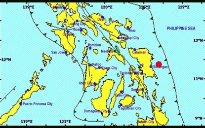 <p><strong>STRONGEST AFTERSHOCK.</strong>  Image shows the epicenter of a magnitude 4.7 earthquake that shook San Julian, Eastern Samar on Wednesday (May 8, 2019).  The tremor is the strongest aftershock recorded so far after the magnitude 6.5 earthquake that rocked the sleepy town on April 23. <em>(Philippine Institute of Volcanology and Seismology image)</em></p>