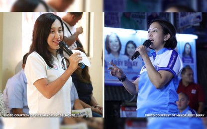 <p>Quezon City vice mayor Joy Belmonte (left) and Makati City mayor Abby Binay (right) lead their respective mayoralty races as shown by an independent survey. </p>