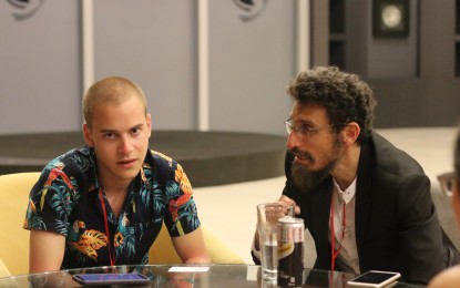 <p><strong>ACCOMPLISHED MUSICIANS</strong>. Israeli guitarist Nitzan Bar (left) and saxophonist-composer Daniel Zimar (right) during an interview with the Philippine News Agency about the Philippine International Jazz and Arts Festival on Saturday (May 4, 2019). <em>(Photo courtesy of Christine Cudis)</em></p>