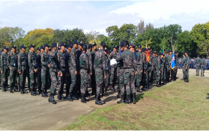 <p>Hundreds of cops receive instructions for their poll duties during the send-off ceremony at the Police Regional Office (PRO4A)-Calabarzon regional command grandstand at Camp Gen. Vicente Lim, Calamba City on May 6, 2019.<em> (Photo by Saul E. Pa-a)</em></p>