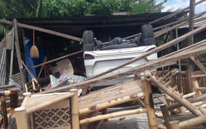 <p><strong>ROAD SAFETY HIGHLIGHTED.</strong> A car landed upside-down inside a makeshift furniture shop in Tanauan, Leyte. A group of road safety advocates in Eastern Visayas has expressed alarm over rising cases of road accidents that have been killing thousands of Filipinos every year. <em>(Photo courtesy of Road Safety Advocates of Leyte and Samar)</em></p>