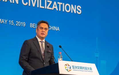 <p>Presidential Communications Operations Office Secretary Martin Andanar delivers speech in a parallel forum during the Conference on Dialogue of Asian Civilizations (CDAC) held in Beijing on Wednesday, May 15, 2019. Andanar underscored the capability of Asian countries to uphold their own values amid influences from the West. <em>(PNA photo)</em></p>