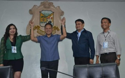 <p><strong>NEW ILOILO GOVERNOR.</strong> Incumbent third district representative Arthur "Toto" Defensor (2nd from left) was proclaimed governor-elect of Iloilo province on Thursday (May 16, 2019). He will replace his father, incumbent governor Arthur Defensor, Sr. on the gubernatorial seat.<em> (Photo courtesy of Iloilo Public Information Office)</em></p>