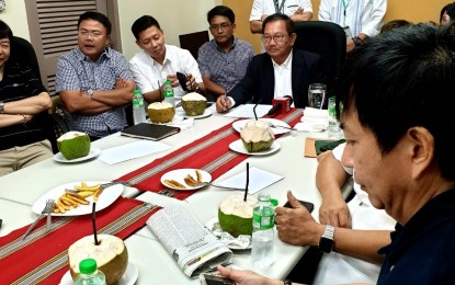 <p><strong>MEAT IMPORTATION.</strong> Agriculture Secretary Emmanuel "Manny" Piñol meets with hog raisers and stakeholders at the DA central office in Quezon City on Monday (May 27, 2019). The hog raisers are appealing for the suspension of meat importation.  <em>(PNA photo by Lilybeth G. Ison)</em></p>