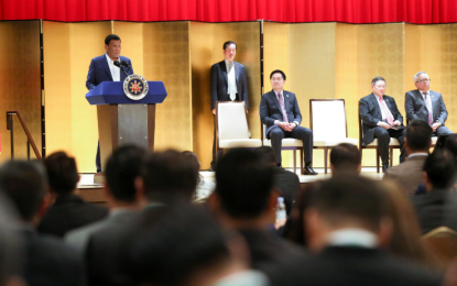 <p><strong>CORRUPT-FREE BUSINESS.</strong> President Rodrigo Roa Duterte delivers his speech during the business forum at the Imperial Hotel in Tokyo, Japan on May 29, 2019. Duterte assured the Japanese business leaders of a corruption-free business climate in the Philippines. <em>(Toto Lozano/Presidential Photo)</em></p>