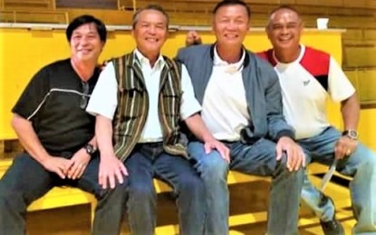 <p><strong>CHIEF ADMIRAL.</strong> Cordillera Career Development College founding president James Malaya (2nd from left) poses for a photo opportunity with CCDC athletic director Ed Laureano (leftmost) who will help him run the 33rd Baguio-Benguet Education Athletic League that will open August this year. Also in photo are Samahang Basketbol ng Pilipinas regional coordinator Danilo Soria (2nd from right ) and a basketball referee in one of the recent sports events in the city. <em>(Photo from James Malaya's Facebook account)</em></p>