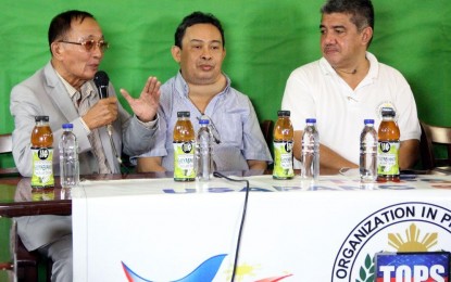 <p><strong>LONG-OVERDUE RECOGNITION.</strong>  Tony Balinas (left) talks about the upcoming GM Rosendo Balinas Memorial Chess Championships during the 25th “Usapang Sports” by the Tabloids Organization in the Philippines (TOPS) at the National Press Club in Intramuros on June 6, 2019.  The tournament, to be participated in by the country’s top grandmasters and international masters, will be held in September as another long-overdue recognition for Rosendo Balinas, the country’s second GM. Also in photo are Philippine Executives Chess Association president Dr. Jenny Mayor (center) and TOPS president Ed Andaya of People's Tonight. <em>(TOPS photo)</em></p>