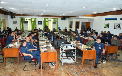 <p><strong>ENDING INSURGENCY.</strong> Military and police officials listen to the presentation on the national plan of the National Task Force-Ending Local Communist Armed Conflict in a cascade session in De Goma Hall, Headquarters of Central Command, Camp Lapu-Lapu, Cebu City on Friday (June 7, 2019). Lt. Gen. Noel S. Clement said the Centcom spearheaded the cascade session. <em>(Photo contributed by Maj. Abel Potutan/Centcom PIO)</em> </p>