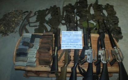 <p><strong>ILLEGAL GUNS.</strong> The seized arms cache from private armed groups operating in Ampatuan, Maguindanao on Sunday, June 9, 2019. <em>(Photo courtesy of 2nd MIB)</em></p>