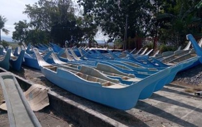 <p><strong>FIBER GLASS BOATS</strong>. Fisherfolk of Pandan town receive 119 fiberglass boats to help them in their livelihood from June 17-21, 2019. Under its FB Pagbabago program, the Bureau of Fisheries and Aquatic Resources (BFAR) provided the boats. <em>(Photo courtesy of PIO Antique)</em></p>
