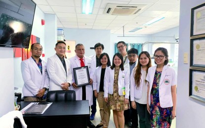 <p><strong>HEALTH INITIATIVE AWARD.</strong> Doctors at the Department of Otorhinolaryngology-Head and Neck Surgery of the Mariano Marcos Memorial Hospital and Medical Center show the plaque of recognition they received from the Healthcare Asia Magazine for its Newborn Hearing Screening Promotion Program in Batac City on Wednesday (June 26, 2019). The program was cited as "Health Promotion Initiative of the Year" by Healthcare Asia Magazine, a leading health industry magazine across Asia that seeks to recognize trailblazing initiatives in the healthcare sector. <em>(Photo courtesy of Dr. Joy Alvarez)</em></p>