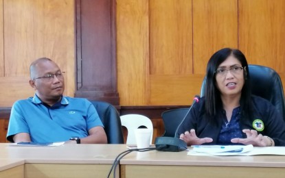 <p><strong>DENGUE OUTBREAK.</strong> Dr. Liland Estacion (right), assistant provincial health officer of Negros Oriental, and Capitol Information Officer Bimbo Miraflor, confirm the rising number of dengue cases in four barangays in the province that led to the declaration of an outbreak, during a press conference in Dumaguete City on Wednesday (June 26, 2019). Health officials are undertaking measures to control the spread of the disease, including information and education drives, mosquito net impregnation, distribution of impregnated screens to schools, and house-to-house visitations. <em>(Photo by Judy Flores Partlow)</em></p>