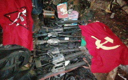 <p><strong>SEIZED.</strong> Photo shows several high-powered firearms recovered after a clash between the New People’s Army (NPA) and government troops, killing two members of communist terrorist group in Lupi, Camarines Sur on Monday (July 1, 2019). No one was hurt on the government side.<em> (Photo courtesy of 9th Infantry Division, PA)</em></p>