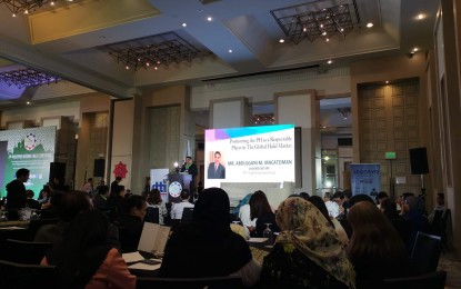 <p><strong>HALAL CONFERENCE.</strong> Department of Trade and Industry (DTI) Undersecretary Abdugani Macatoman delivers his message during the 2nd Philippine National Halal Conference that opened at the Quest Hotel, Clark Freeport, Pampanga on Tuesday (July 2, 2019). The conference aims to prepare Central Luzon as a Muslim-friendly tourism destination. <em>(Photo courtesy of DTI-Region 3)</em></p>