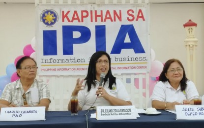 <p><strong>NUTRITION MONTH.</strong> Photo shows (from left to right) Charito Catarata of the Provincial Agriculturist's Office, Dr. Liland Estacion of the Provincial Health Office, and Julie Sibala of the Department of Education in Negros Oriental, discuss nutrition at the "Kapihan sa PIA" forum in Dumaguete City on Wednesday (July 3, 2019). The forum was held in line with the celebration of Nutrition Month this July. <em>(Photo by Judy Flores Partlow)</em></p>