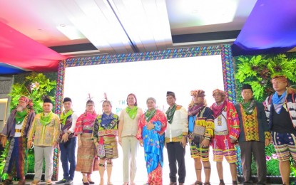<p><strong>HONORING THE TRIBES.</strong> Davao City Mayor Sara Z. Duterte poses with the deputy mayors of the city's 11 tribes during the media launch of the 34th Kadayawan. <em>(Photo by Che Palicte)</em></p>