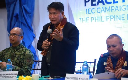 <p><strong>PARTNERS FOR PEACE.</strong> Office of the Presidential Adviser on the Peace Process (OPAPP) Assistant Secretary for Peace and Security Dickson P. Hermoso delivers remarks during the recent Information, Education and Communication session at the Mt. Sabrina Panoramic View and Resort in General Santos City.  Organized by OPAPP, the campaign is the last leg of a four-part campaign under Project Ugnayan: Sagot sa Pagkakaisa or Project USAP. <em>(OPAPP photo)</em></p>