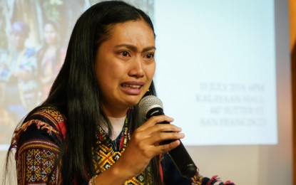 <p><strong>REAL NARRATIVE</strong>. Bae Christine Banugan, Mandaya tribal chief in Caraga, Davao Oriental, said the narrative of the indigenous peoples leaders is the reality of what is happening in their lands, during a forum at the Philippine Consulate General Office in San Francisco, USA on July 10, 2019. She said they are the ones living in their ancestral domain and not those telling them that they are spreading lies. <em>(PCOO photo by Mac Villarino)</em></p>