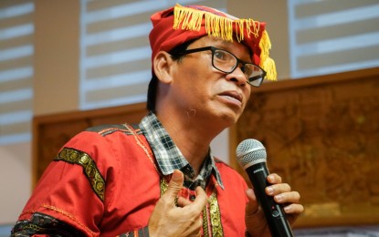 <p><em><strong>RESPECT</strong>. Datu Jake Lanes of the Mandaya-Manobo tribe says indigenous peoples are raised to respect others despite different opinions and contradicting opinions, during a forum at the Philippine Consulate General office in San Francisco on July 10. (P<strong>COO photo by Mac Villarino</strong>)</em></p>