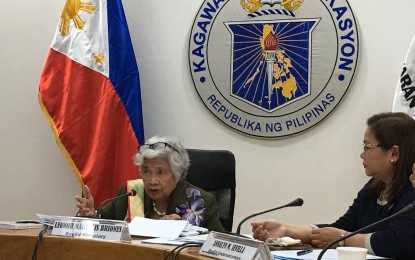 <p><strong>NO CLOSURE ORDER. </strong>Education Secretary Leonor Briones clarifies that the Department of Education in Southern Mindanao only ordered the suspension of the operation of 55 Salugpungan Ta’ Tanu Igkanogon (Salugpungan) tribal schools serving the indigenous peoples in the region, in a press briefing at the DepEd Central Office in Pasig City on Thursday (July 18, 2019). Briones said affected students of concerned Salugpungan schools will be accommodated at the nearest DepEd schools like what happened to the displaced learners in Marawi City. <em>(PNA photo by: Ma. Teresa Montemayor)</em></p>