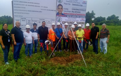 <p><strong>NEW GYMNASIUM.</strong> Mayor Arvin Salonga (in blue t-shirt), along with members of the Sangguniang Bayan, leads the groundbreaking ceremony for a PHP1.997-million gymnasium in Barangay Lawang Kupang, San Antonio, Nueva Ecija on Wednesday (July 17, 2019). He also led the inauguration of the P2.2-million new village hall of Barangay Camajuan, San Antonio on the same day. <em>(Photo by Marilyn Galang)</em></p>