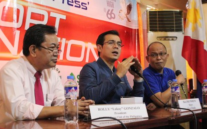 <p>Manila Mayor Francisco "Isko Moreno" Domagoso (middle) during a press conference at the National Press Club. </p>