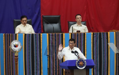 <p><strong>4th SONA.</strong> President Rodrigo Duterte delivers his 4th state of the nation address (SONA) at Batasang Pambansa, Quezon City on Monday (July 22, 2019). The President's speech lasted for 93 minutes. (<em>PNA photo by Avito C. Dalan</em>)</p>
<p> </p>