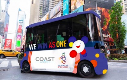 <p><strong>SEA GAMES SHUTTLE</strong>. A sample design of the COAST P-1 shuttle which will be used to provide transportation services for the athletes during the 30th South East Asian Games at the New Clark City sports complex from Nov. 30 to Dec. 11 this year. The New Clark City will serve as main hub of the biennial meet. <em>(Photo courtesy of COAST Autonomous)</em></p>